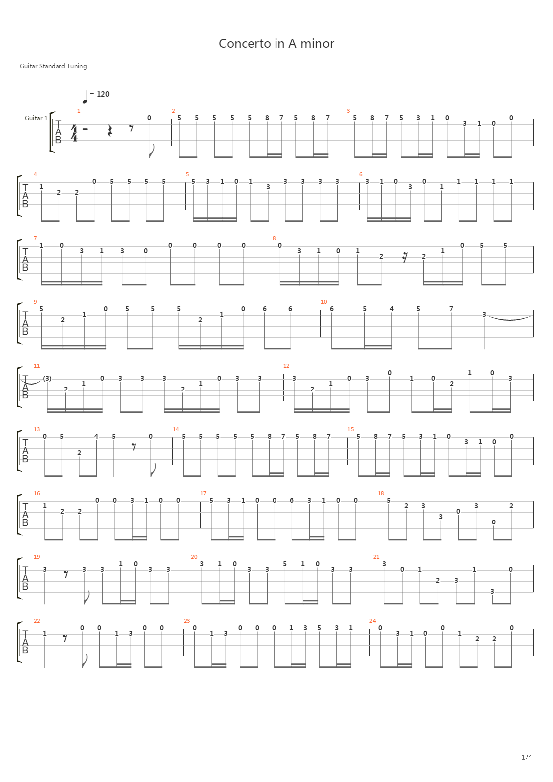 Concerto In A Minor Allegro吉他谱