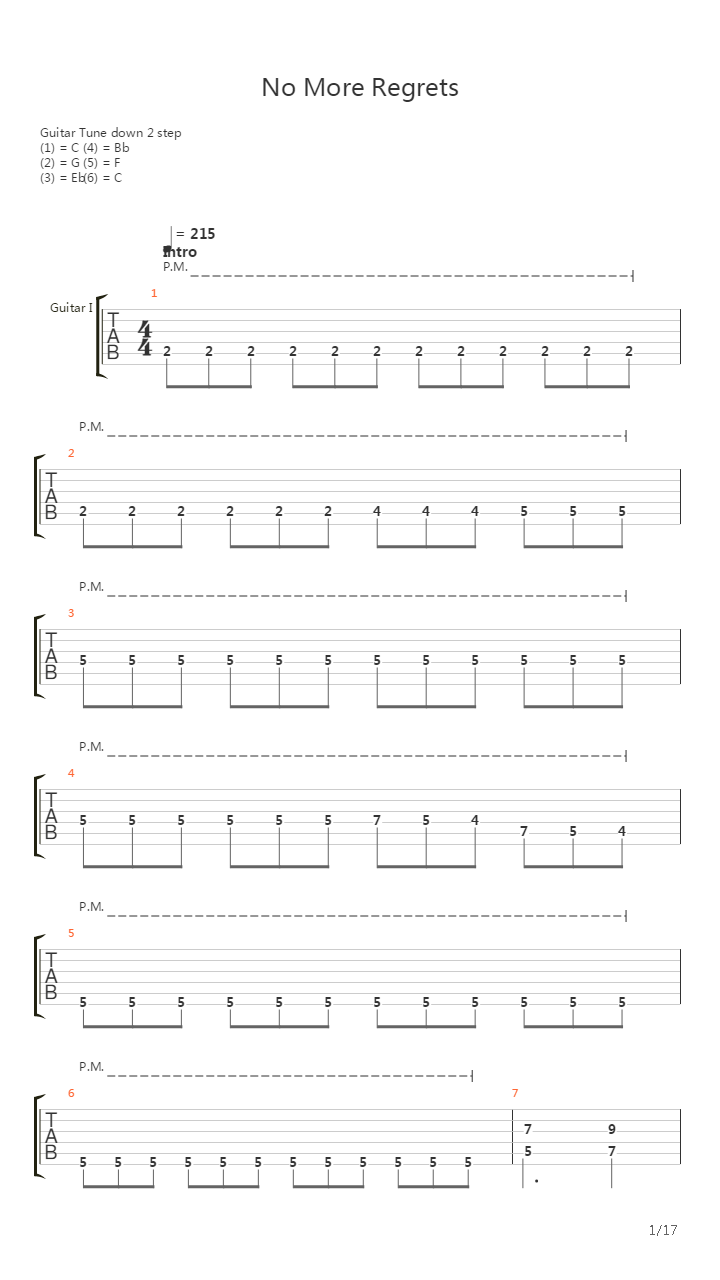 No More Regrets吉他谱