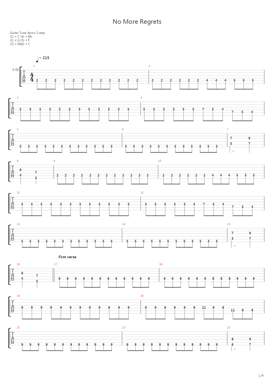No More Regrets吉他谱