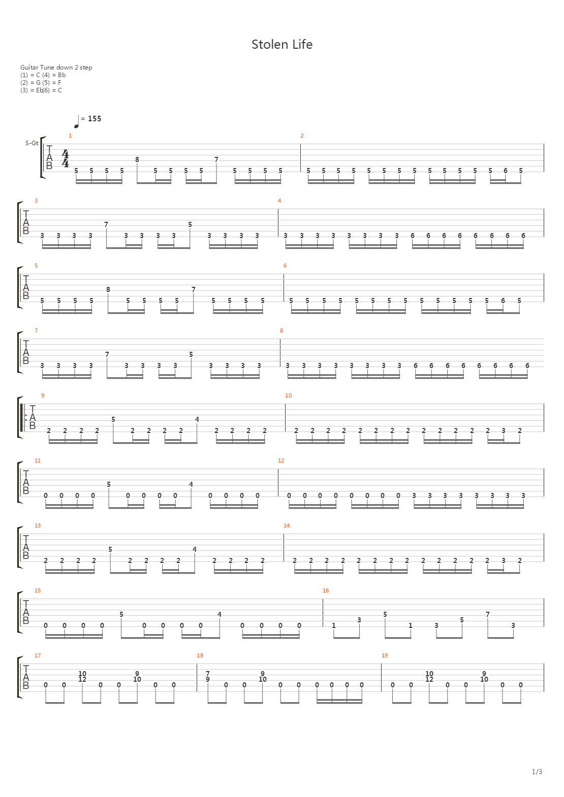 Stolen Life吉他谱