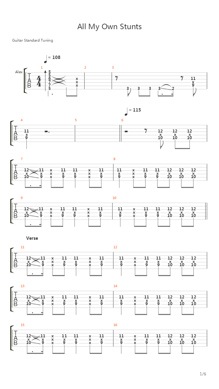 All My Own Stunts吉他谱