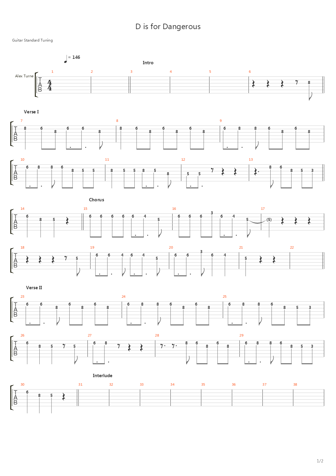 D Is For Dangerous吉他谱
