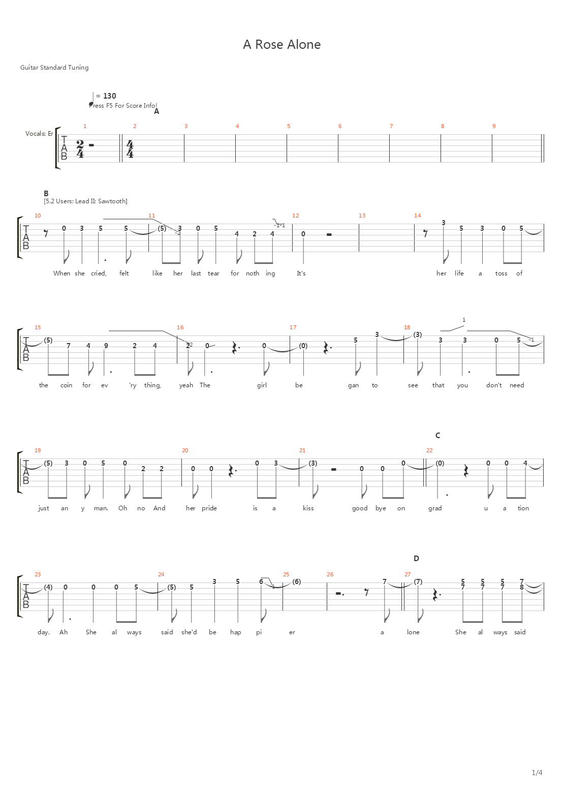 A Rose Alone吉他谱