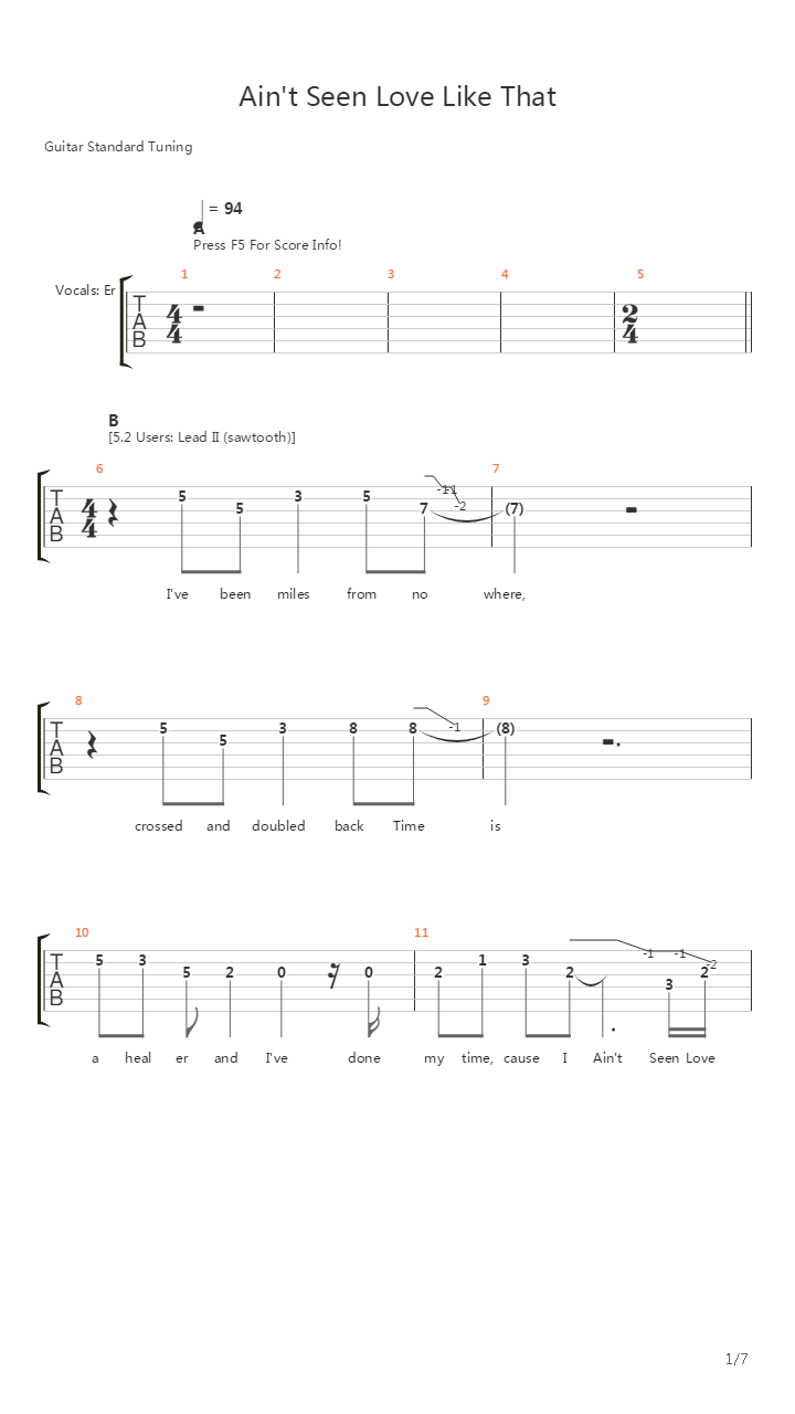 Aint Seen Love Like That吉他谱