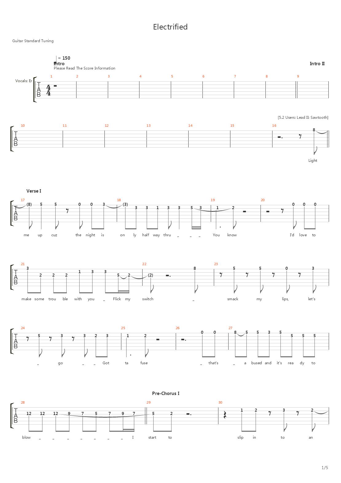 Electrified吉他谱