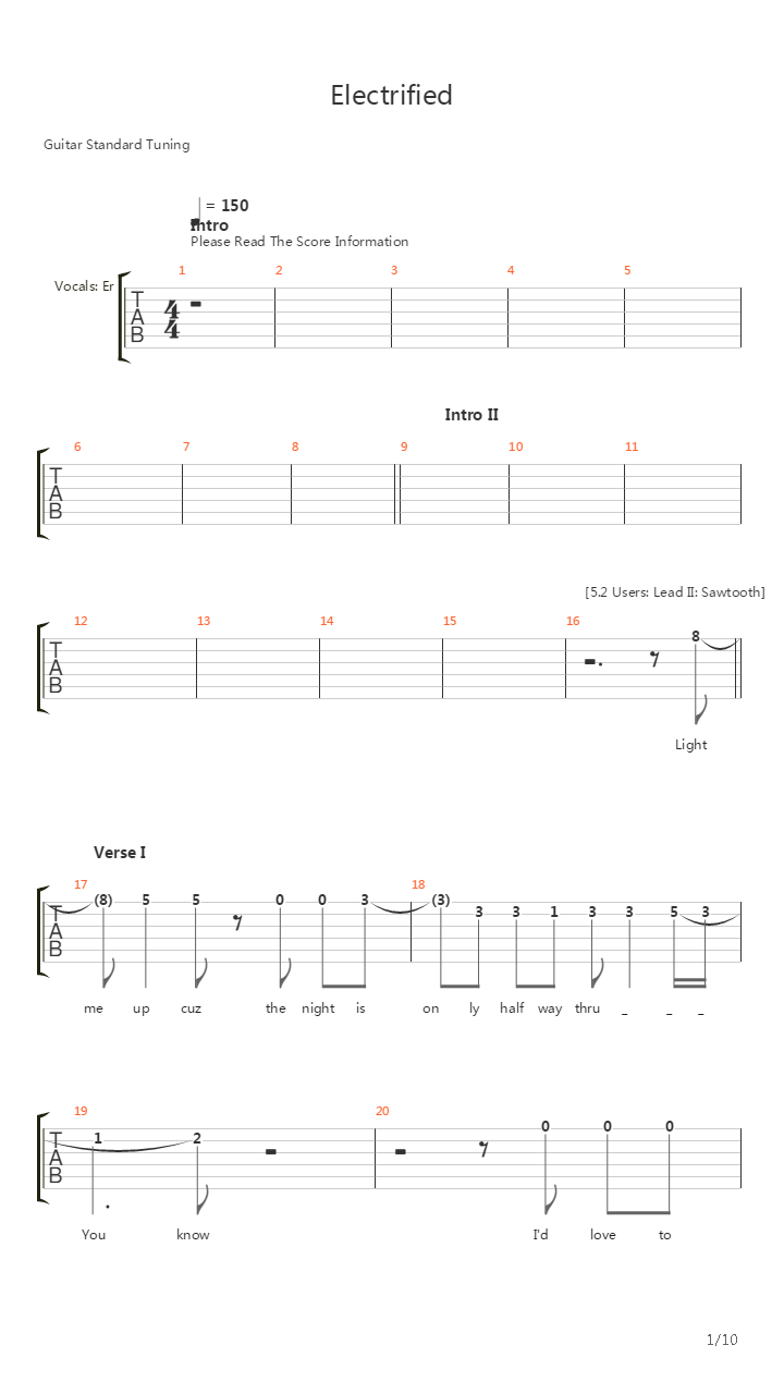 Electrified吉他谱