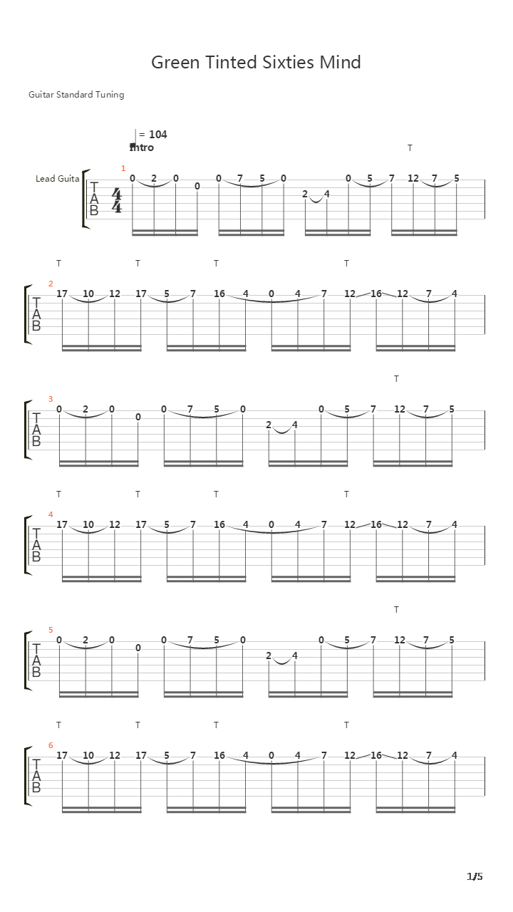 Green Tinted Sixties Mind吉他谱