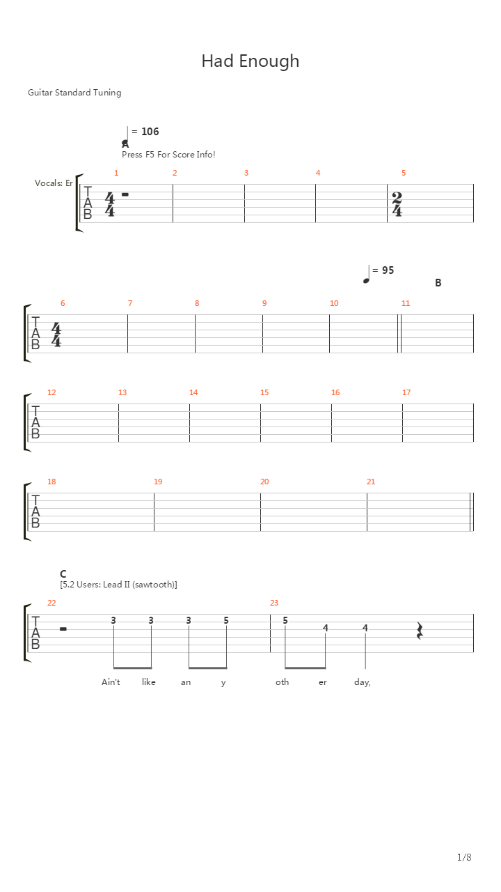 Had Enough吉他谱