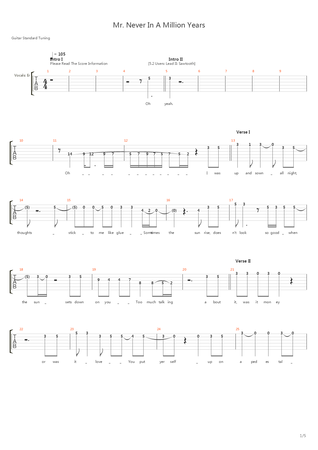 Mr Never In A Million Years吉他谱