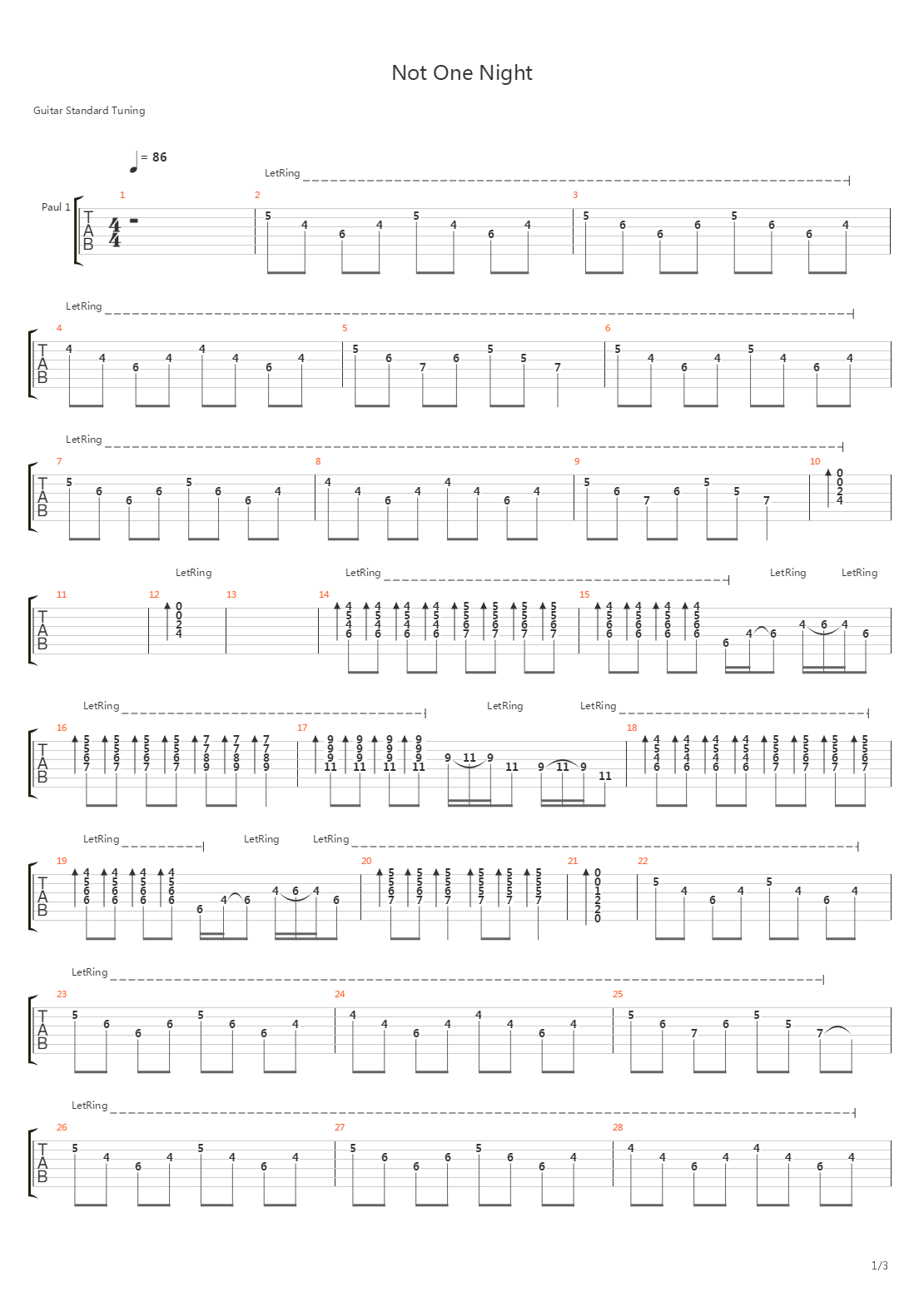 Not One Night吉他谱