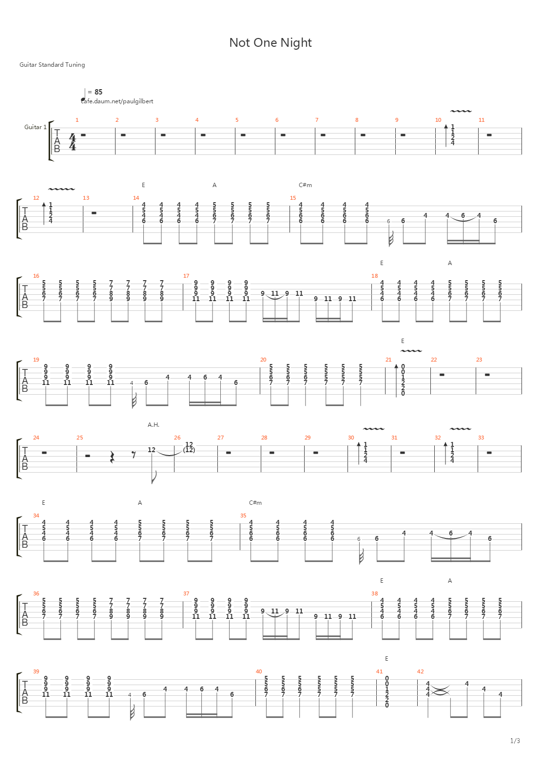 Not One Night吉他谱