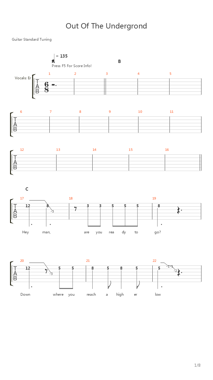 Out Of The Underground吉他谱