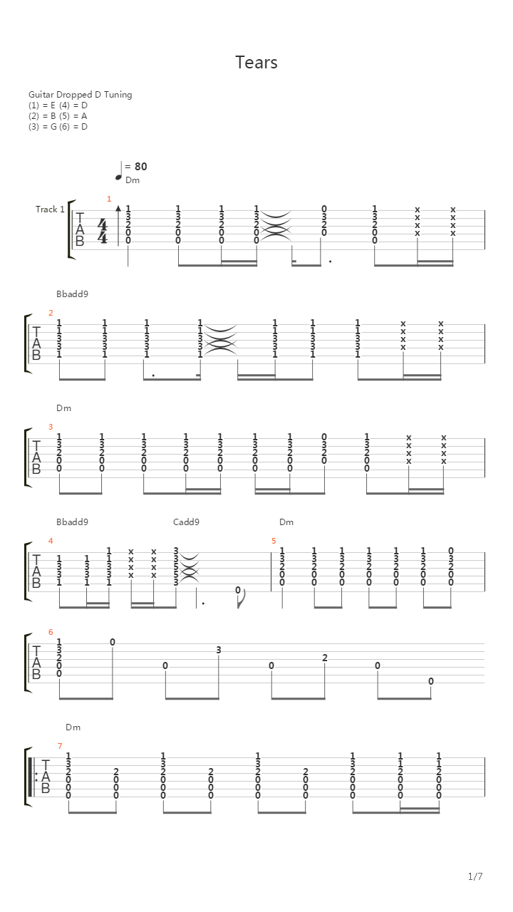 Tears吉他谱