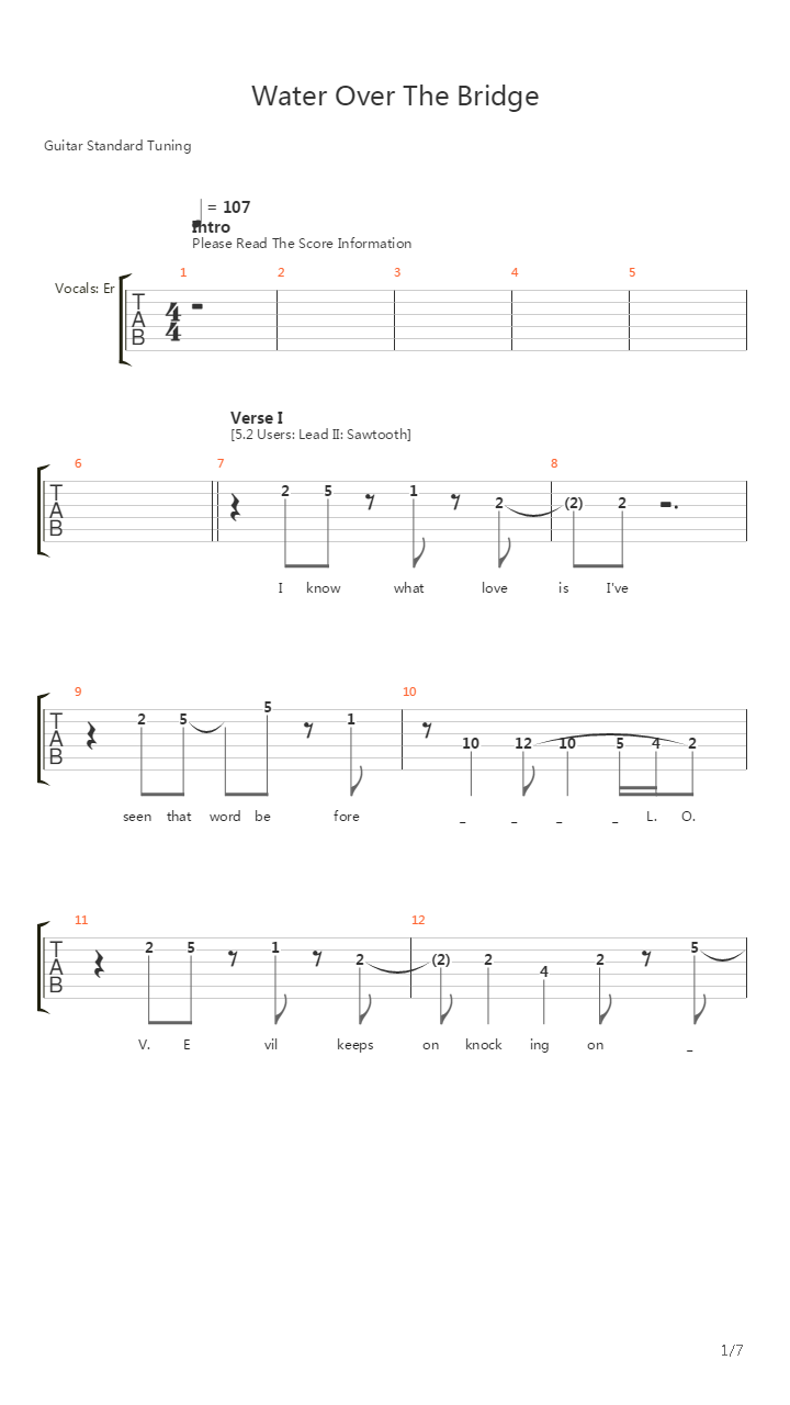 Water Over The Bridge吉他谱