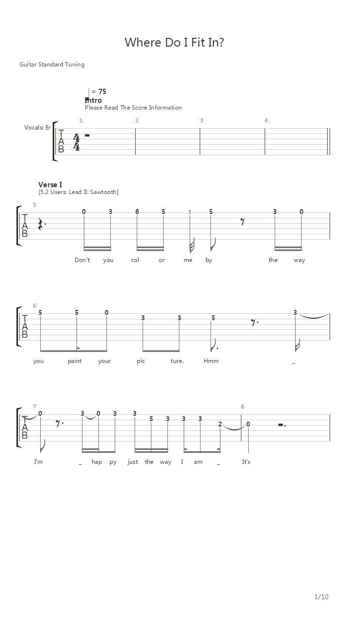 Where Do I Fit In吉他谱