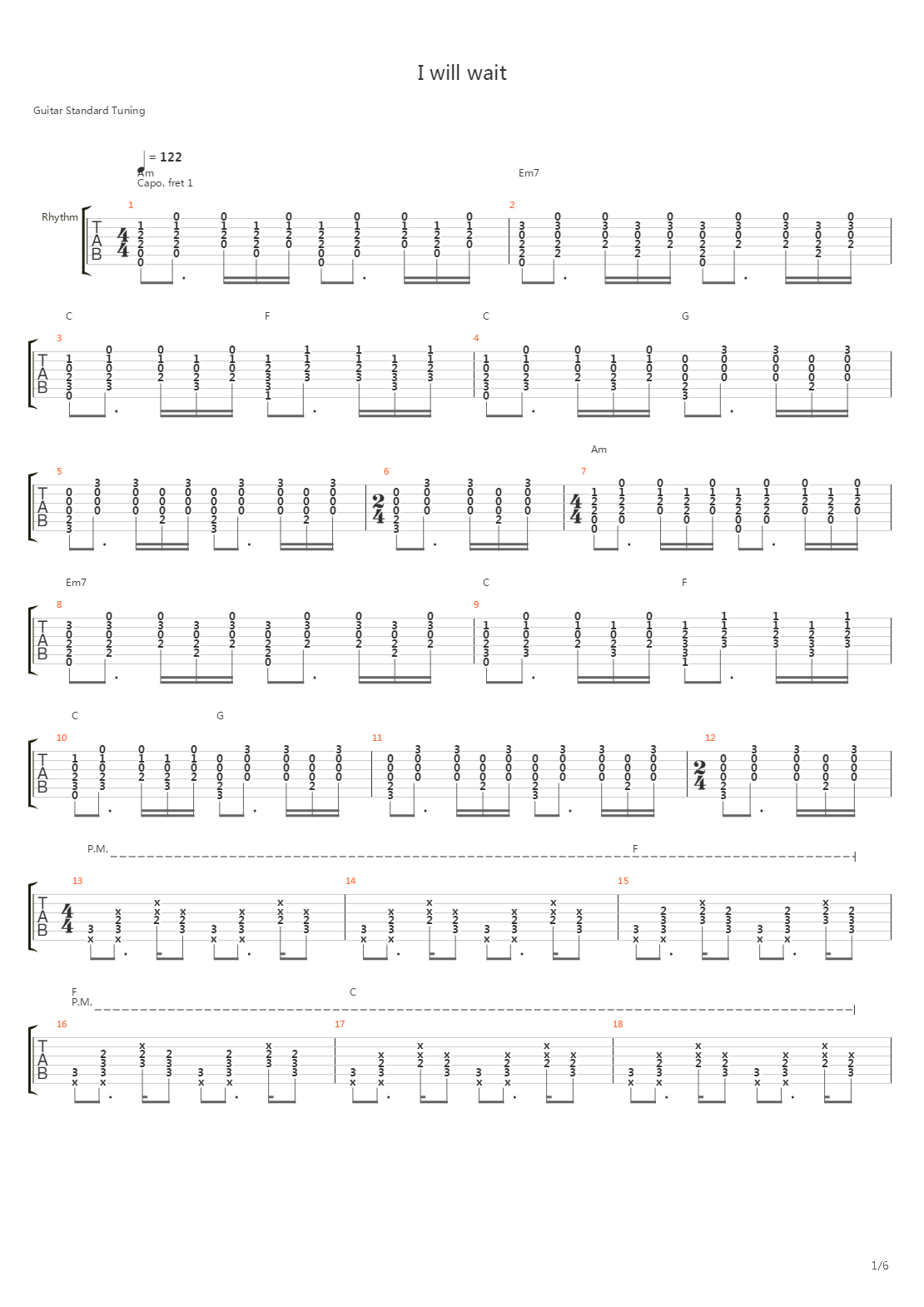 I Will Wait吉他谱