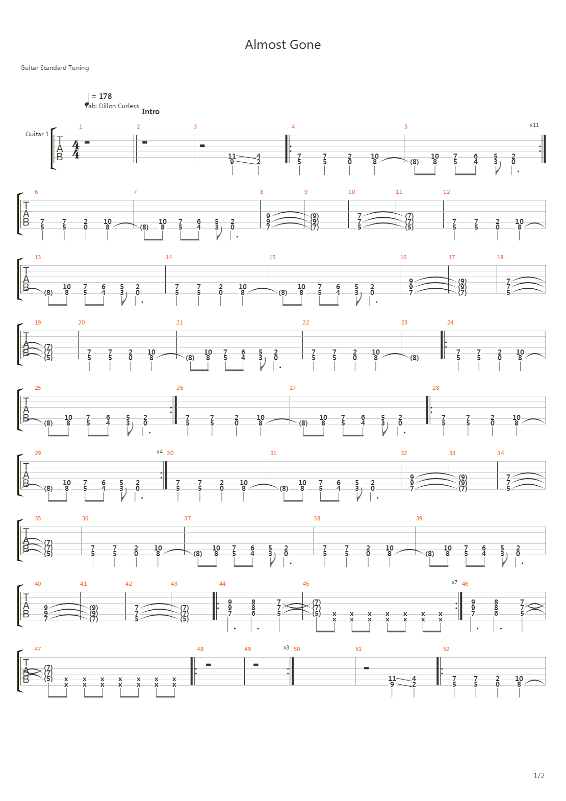 Almost Gone吉他谱