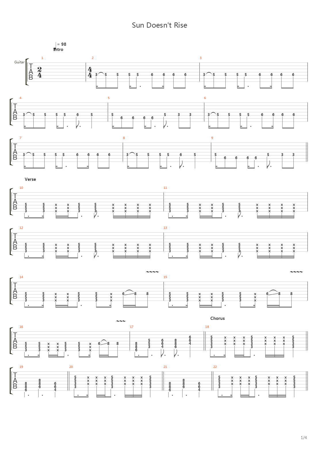 Sun Doesnt Rise吉他谱