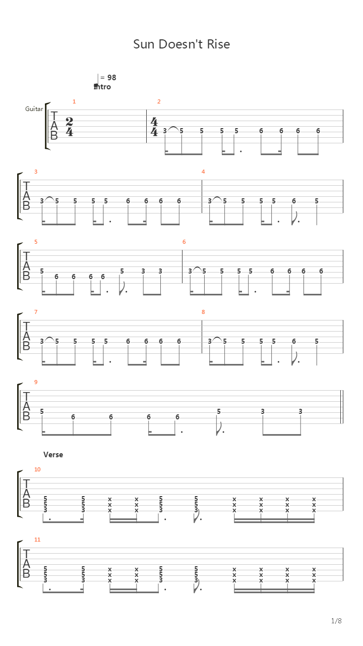 Sun Doesnt Rise吉他谱