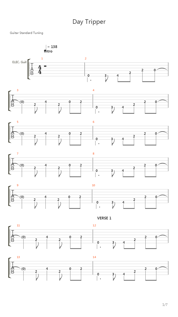 Day Tripper吉他谱