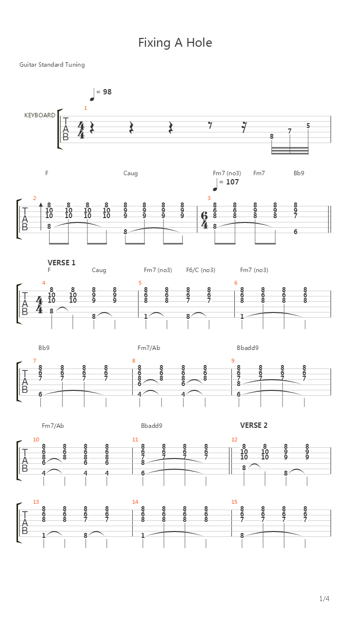 Fixing A Hole吉他谱