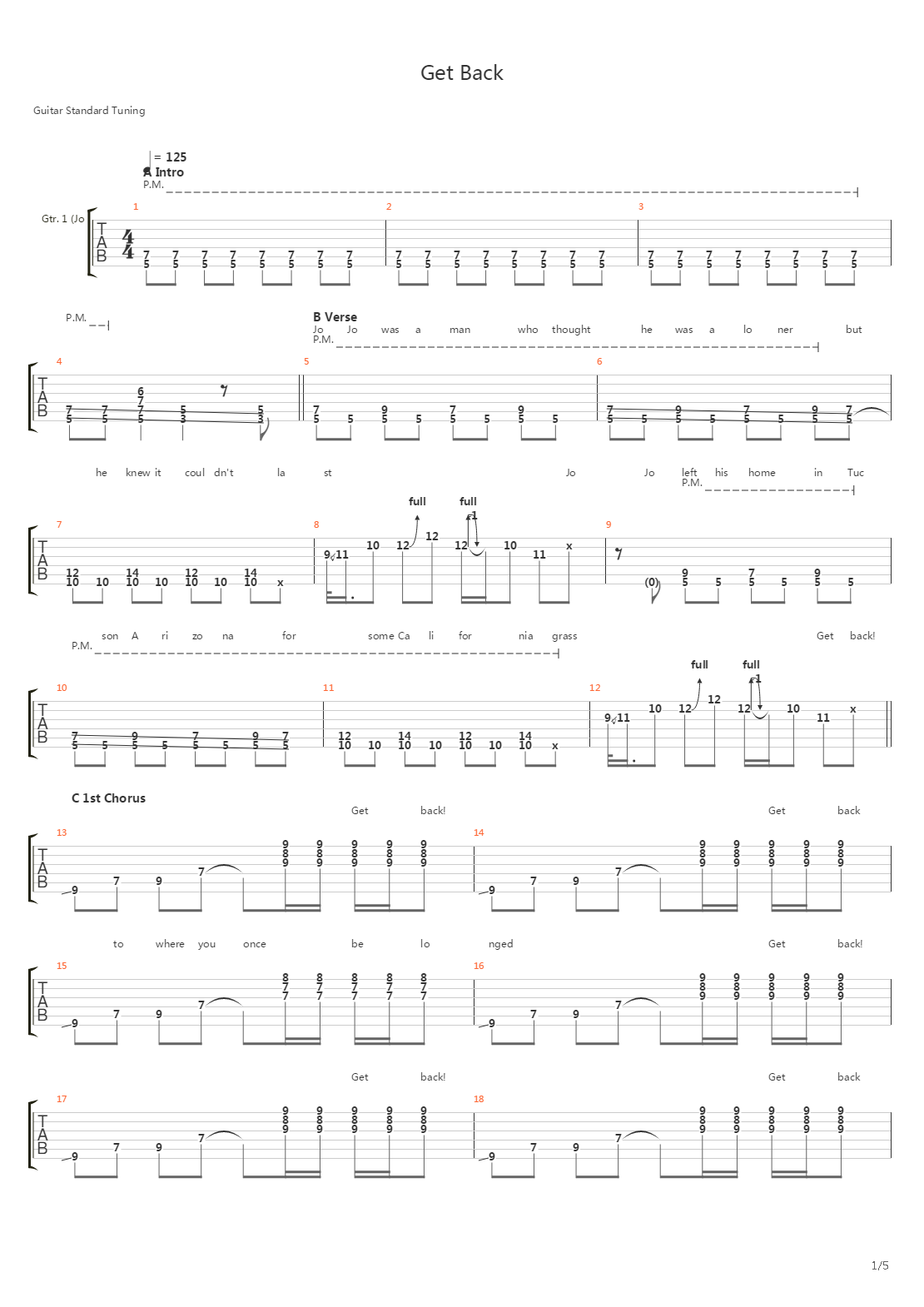 Get Back吉他谱