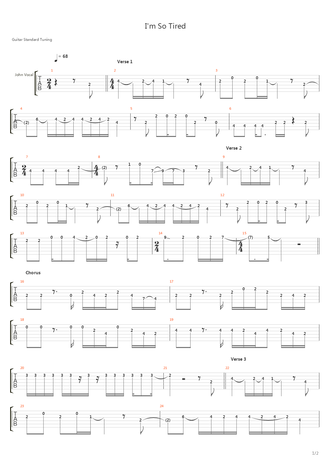 I'm So Tired吉他谱
