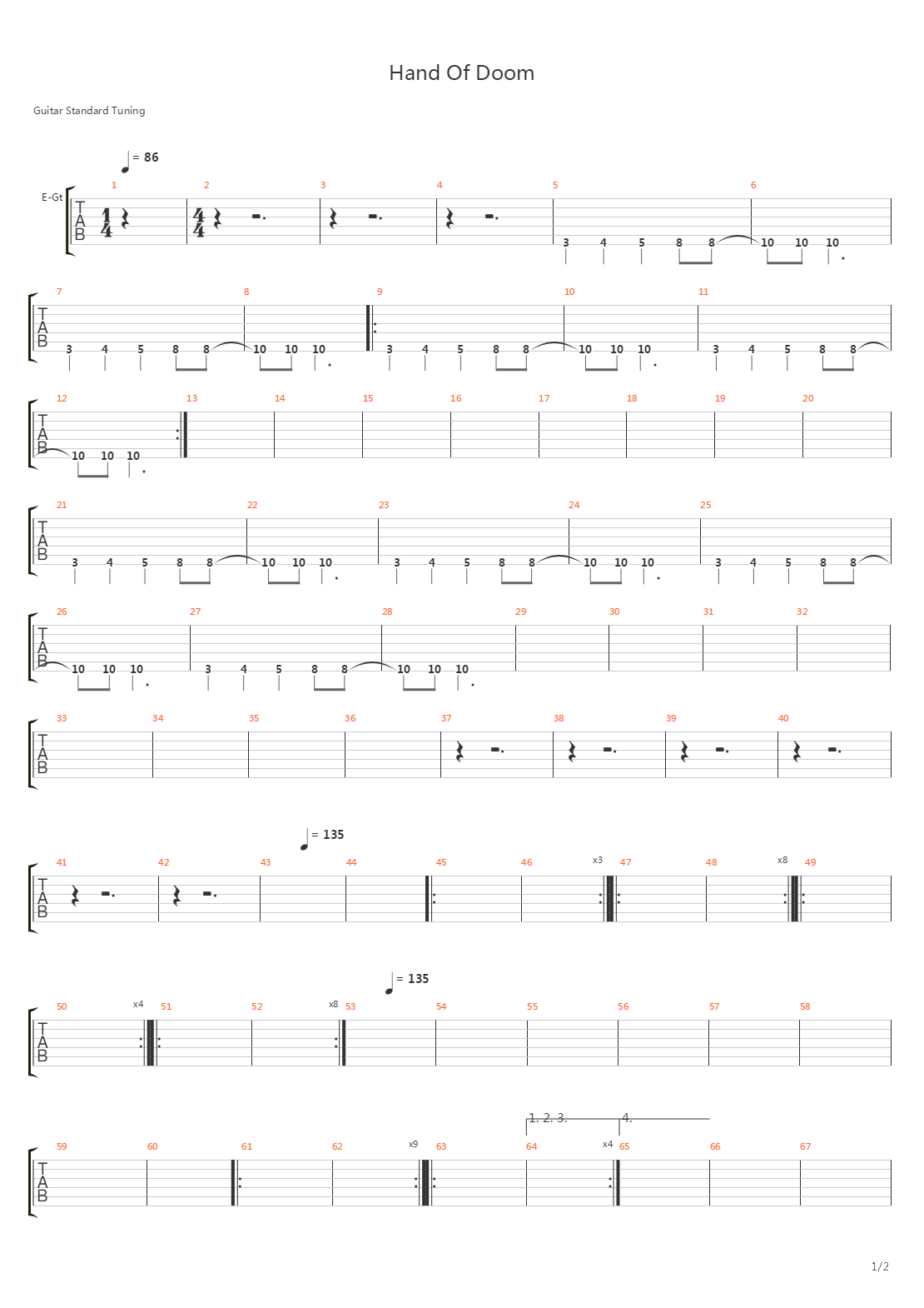 Hand Of Doom吉他谱