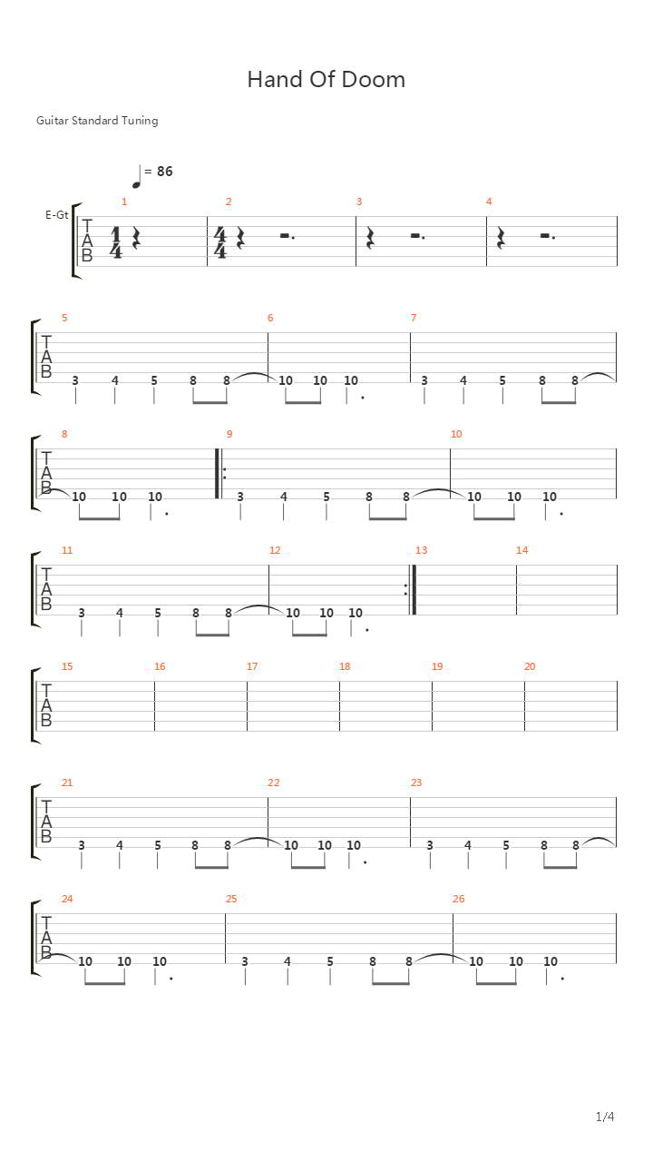 Hand Of Doom吉他谱