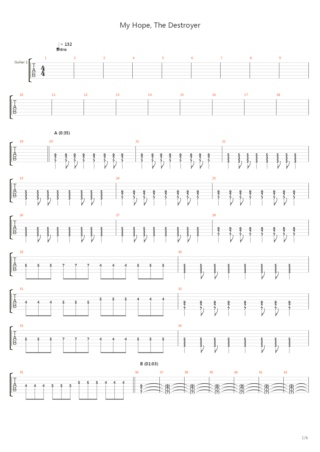My Hope The Destroyer吉他谱