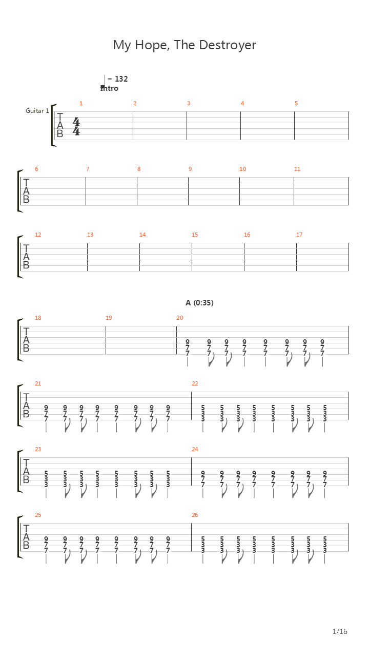My Hope The Destroyer吉他谱