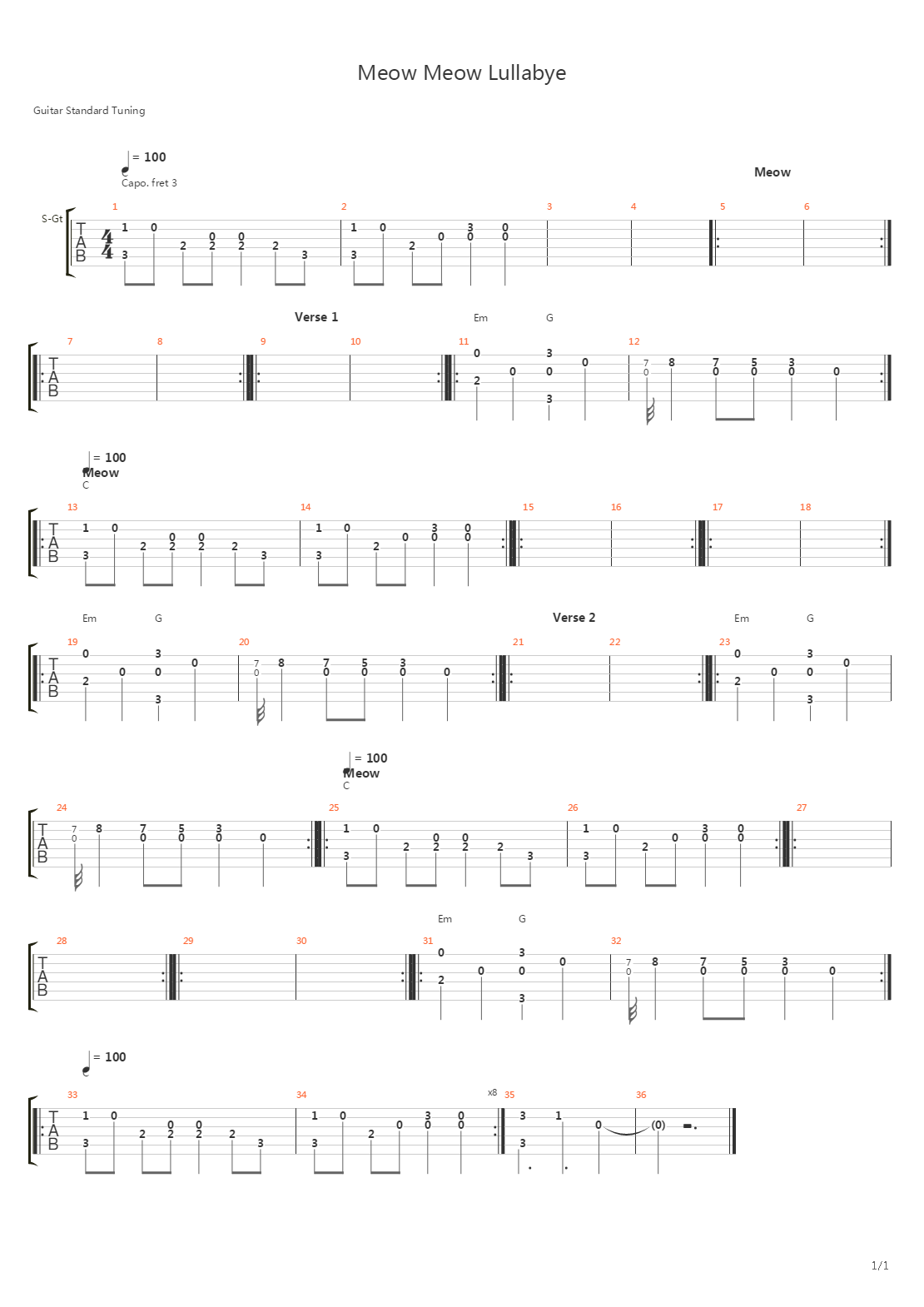 Meow Meow Lullaby吉他谱
