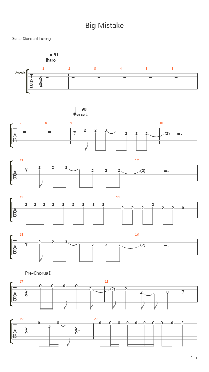 Big Mistake吉他谱