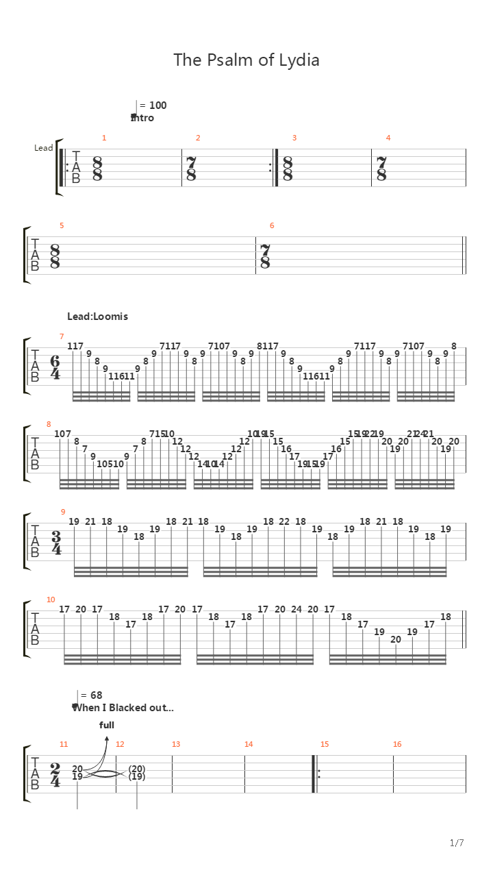 Psalm Of Lydia吉他谱