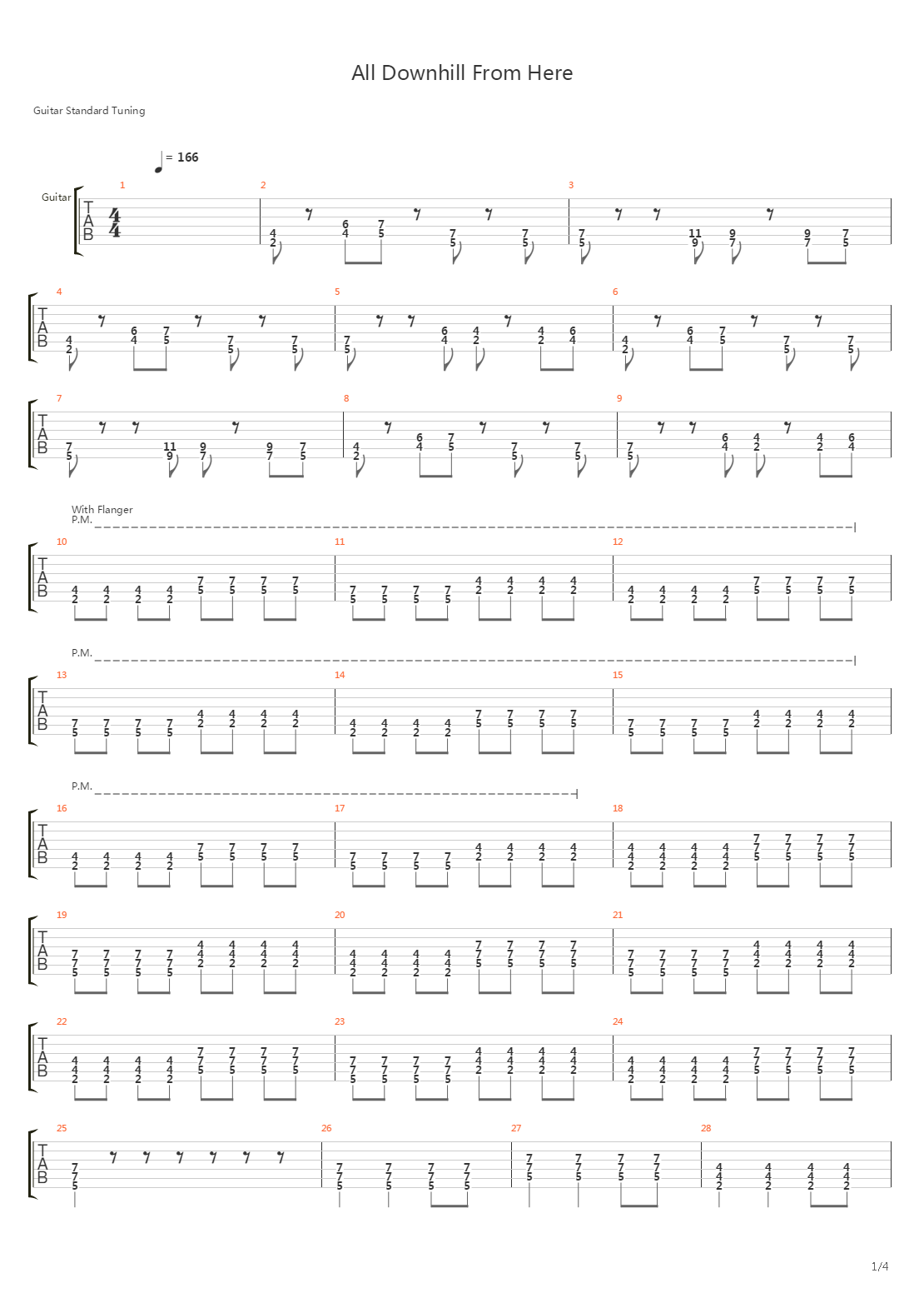 All Downhill From Here吉他谱