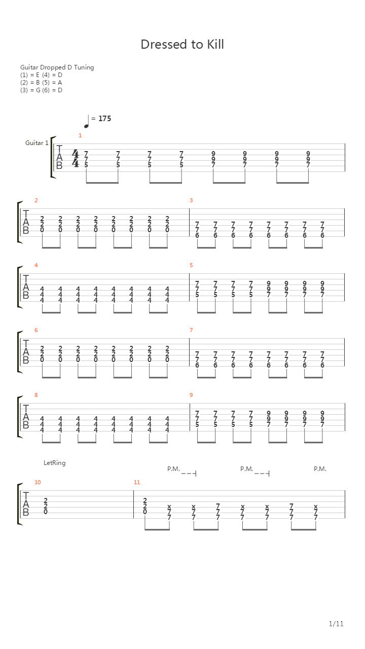 Dressed To Kill吉他谱