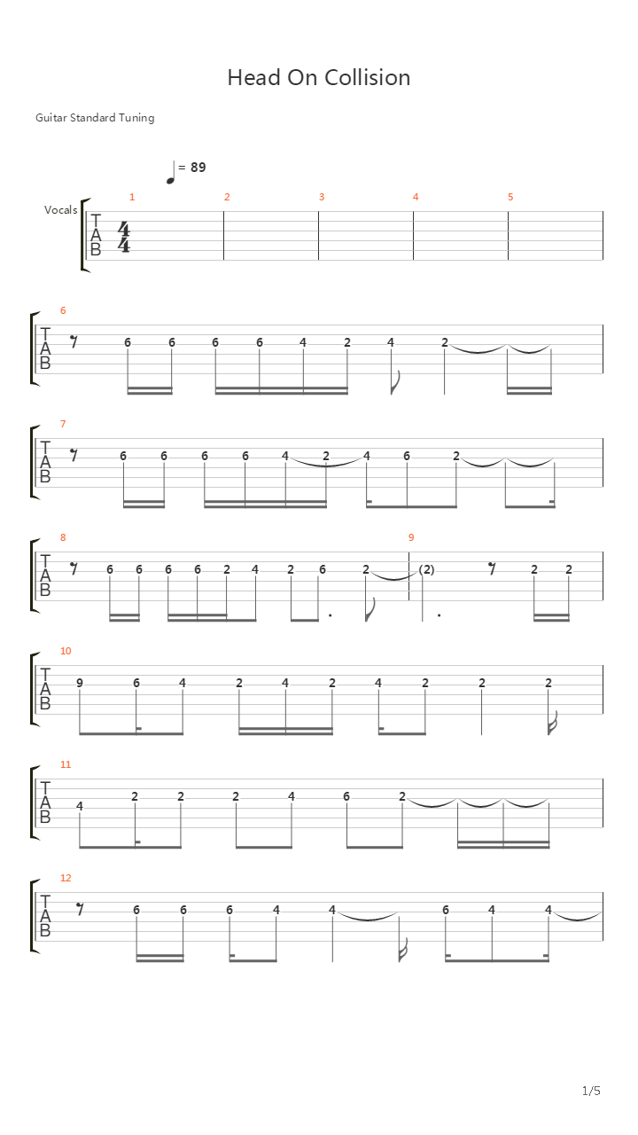 Head On Collision吉他谱