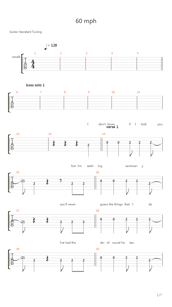 60 Mph吉他谱