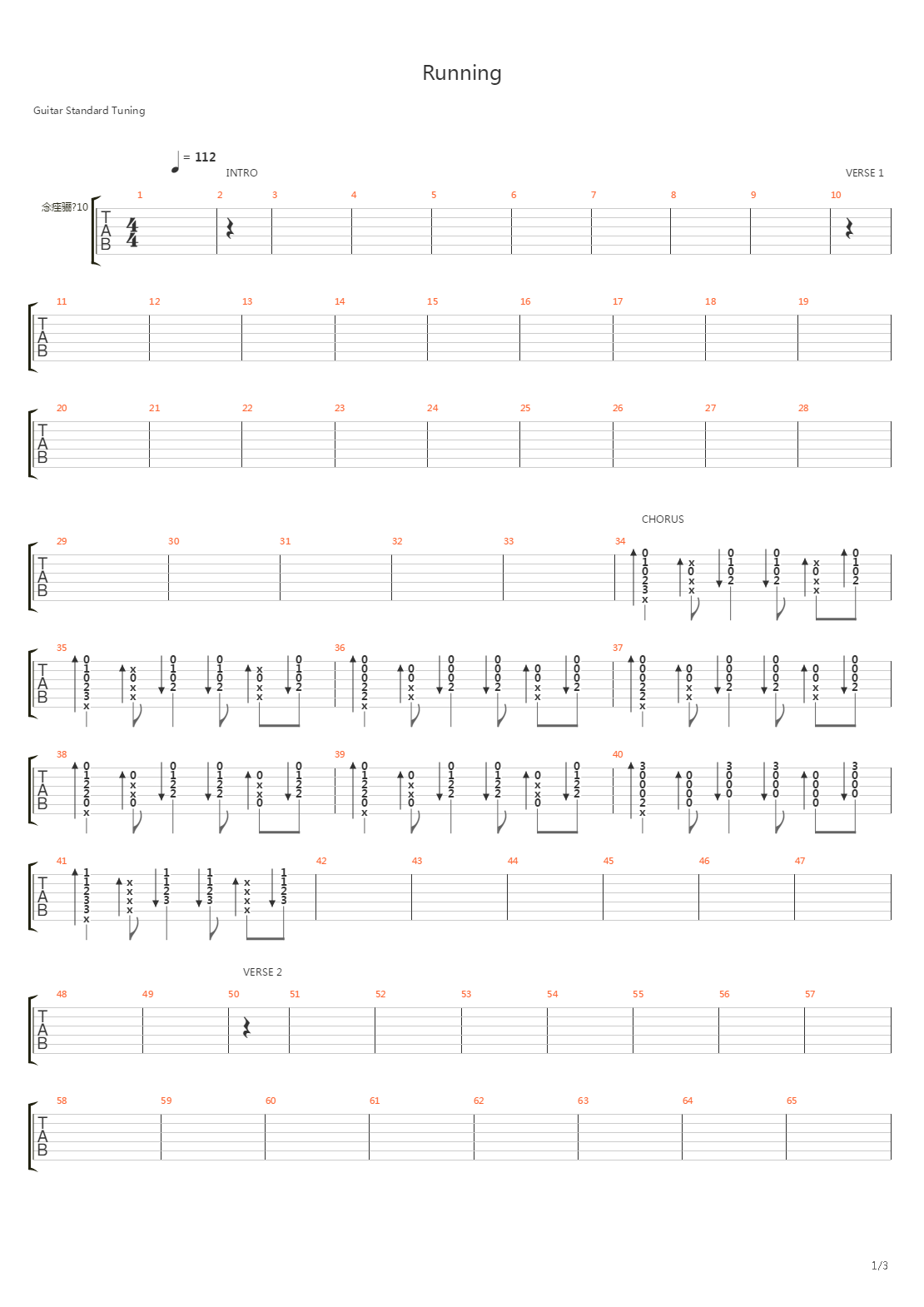 Running吉他谱