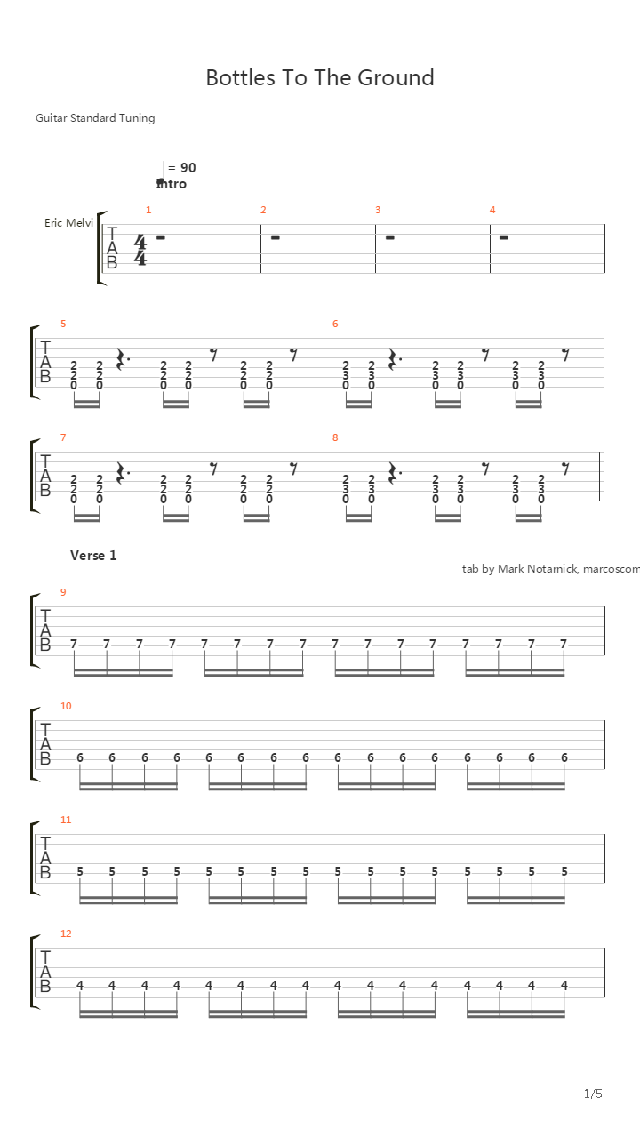 Bottles To The Ground吉他谱