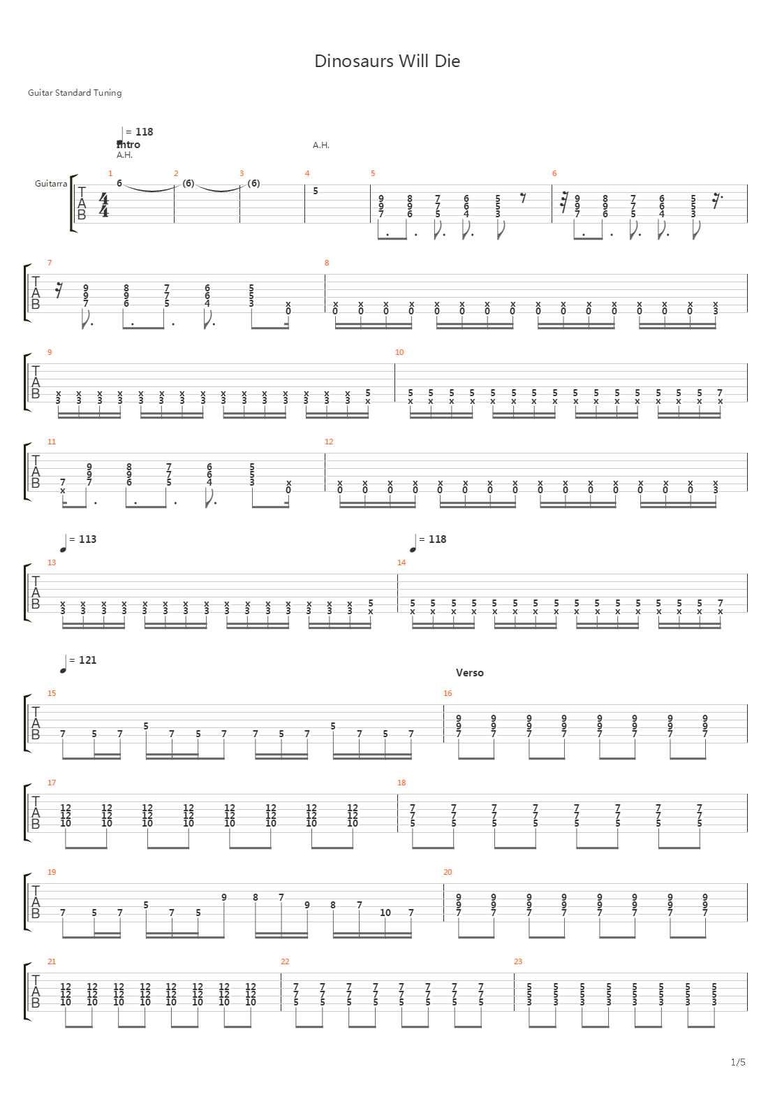 Dinosaurs Will Die吉他谱