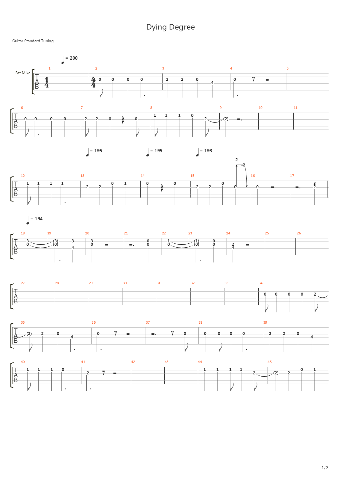 Dying Degree吉他谱