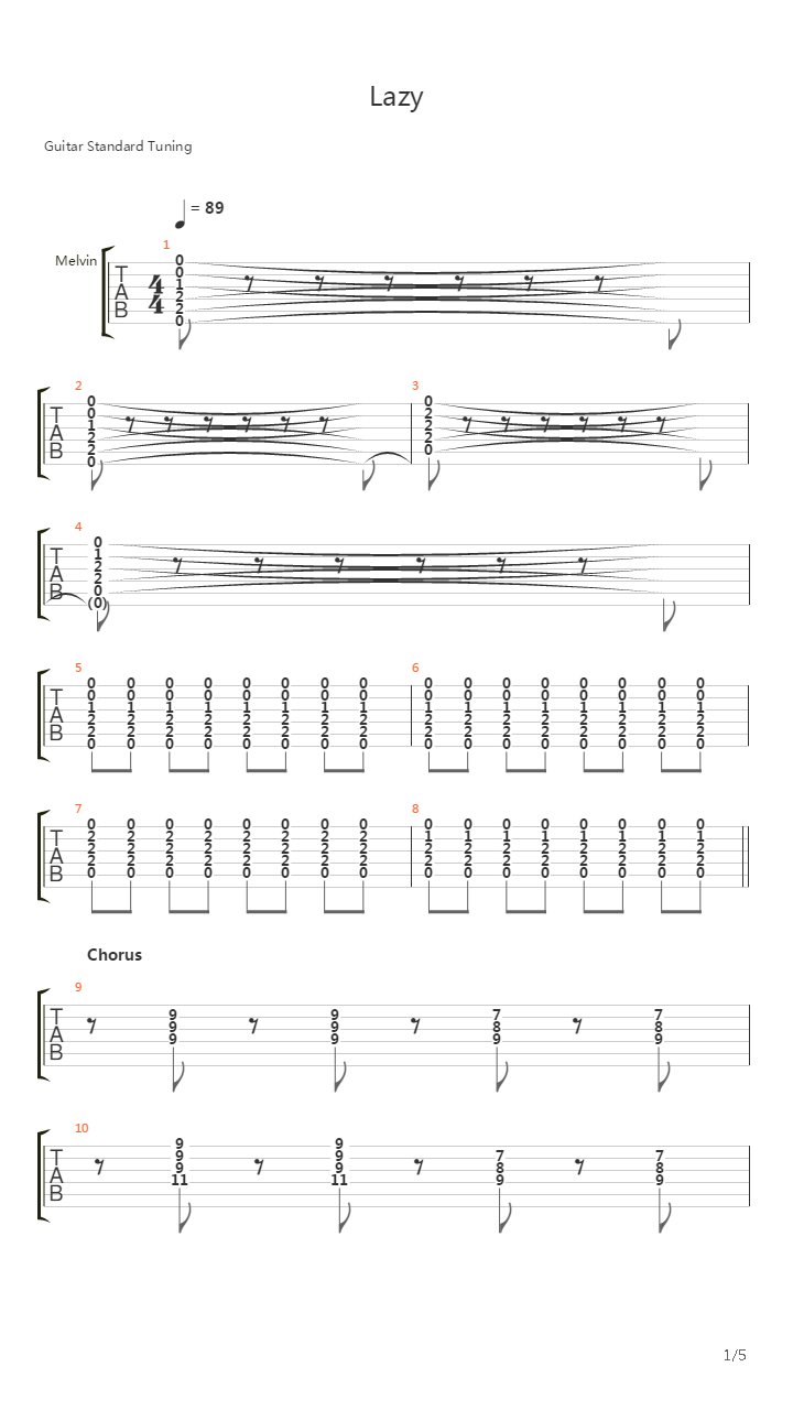 Lazy吉他谱