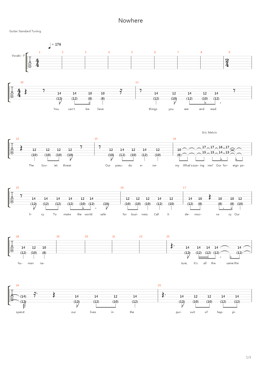 Nowhere吉他谱