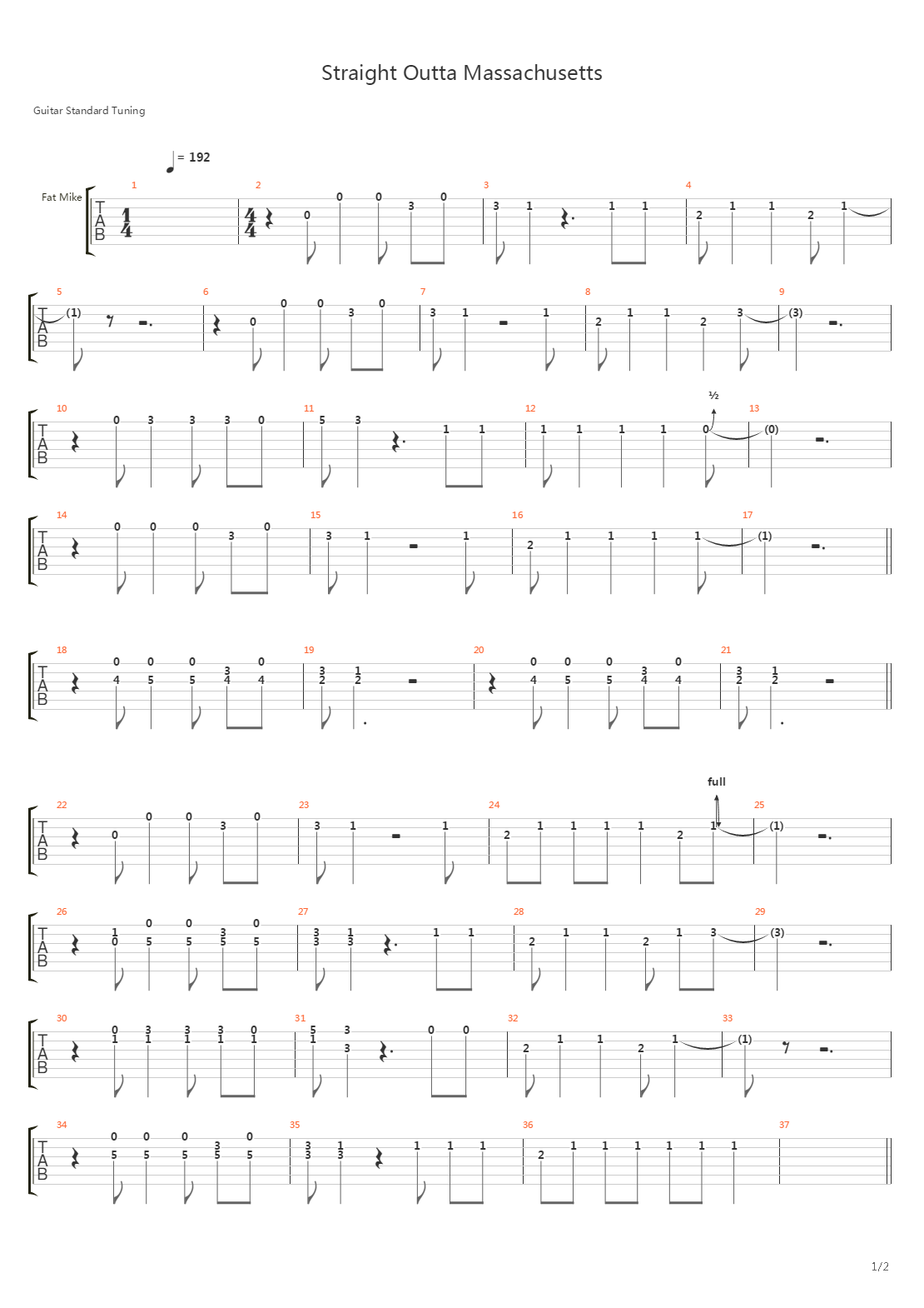 Straight Outta Massachusetts吉他谱