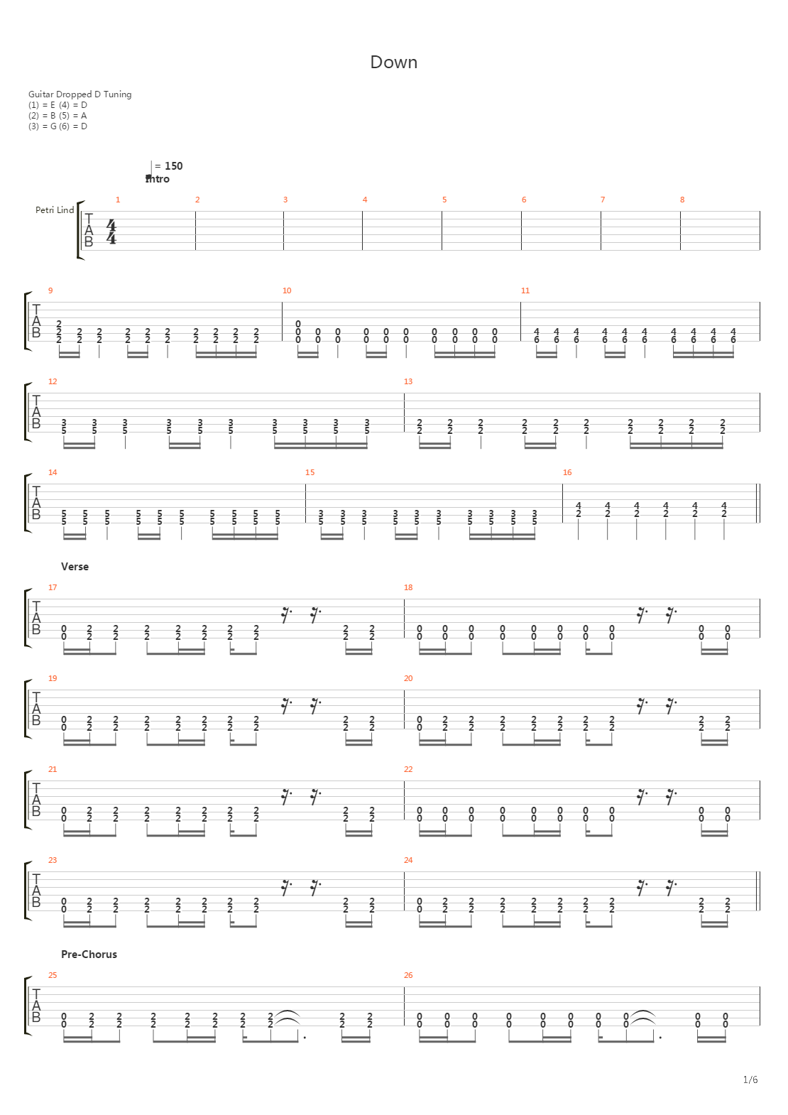 Down吉他谱