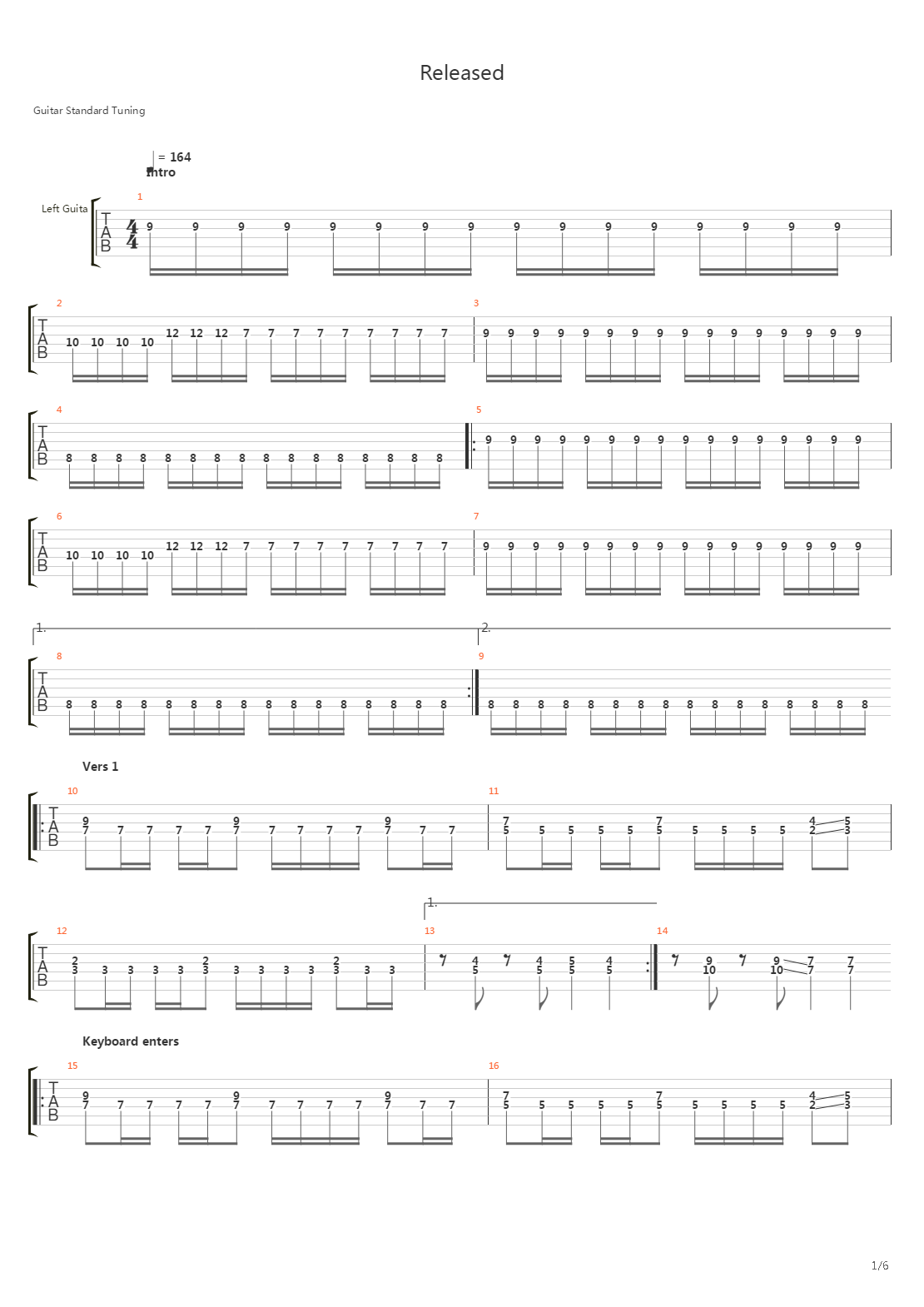 Released吉他谱