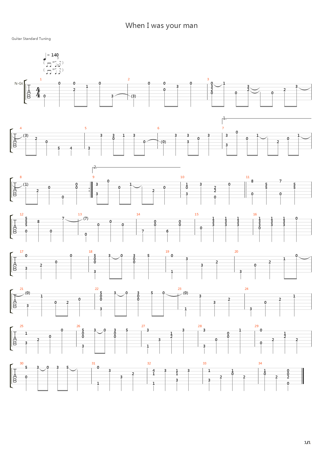 When I Was Your Man吉他谱