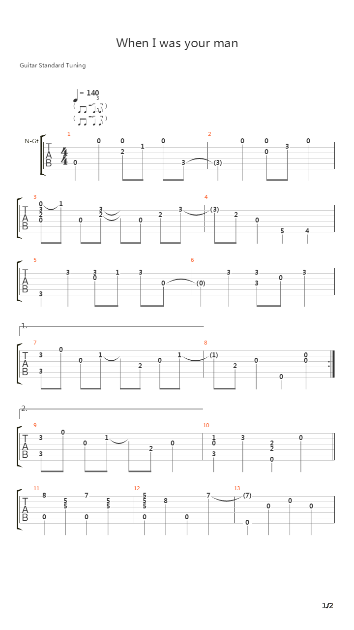 When I Was Your Man吉他谱