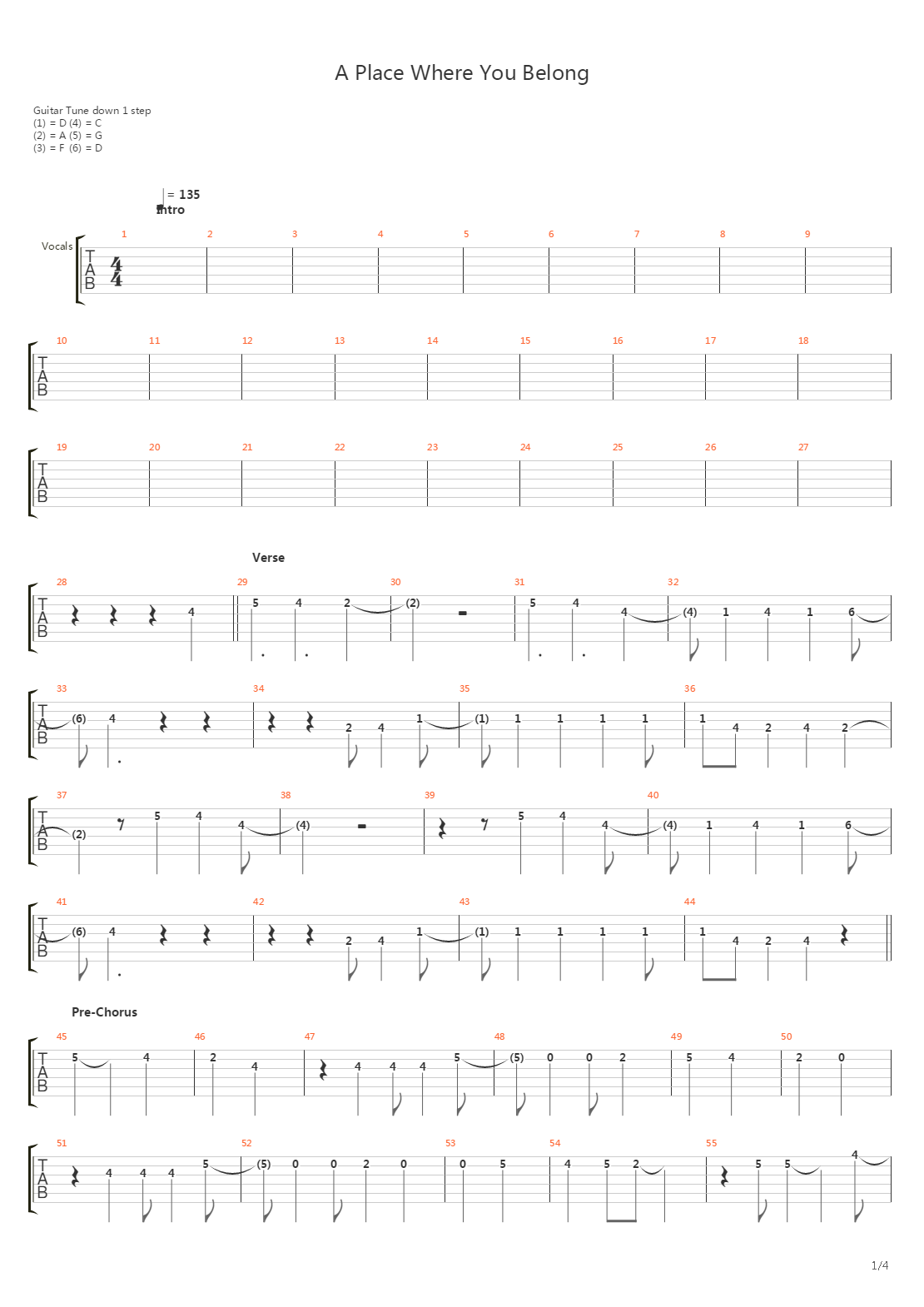 A Place Where You Belong吉他谱